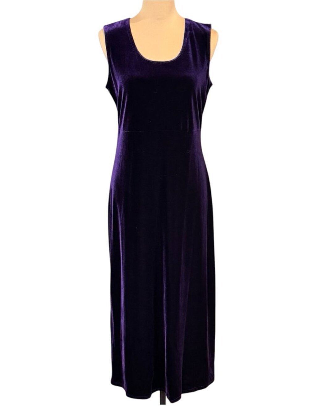 Vintage 90s Purple Velvet Midi Dress Sz L Sleeveless Formal Fairy Grunge